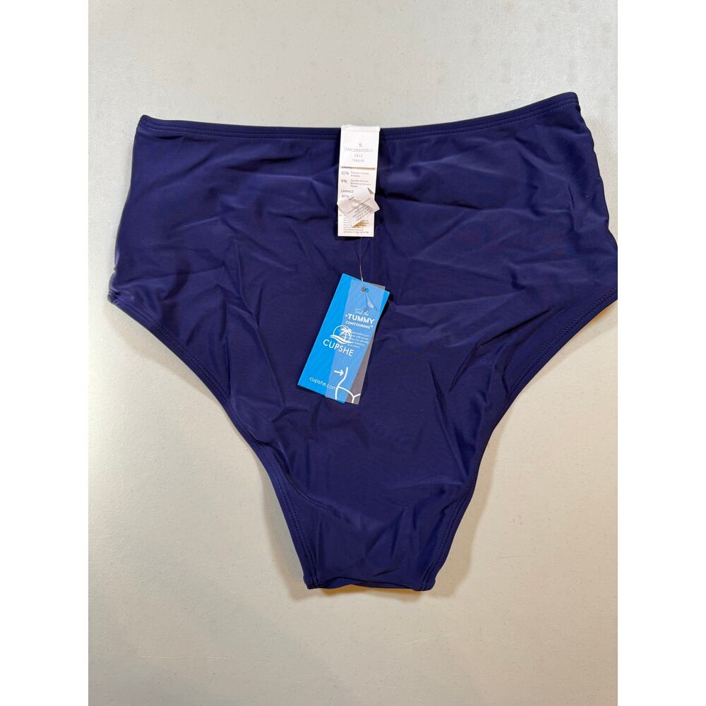NWT Cupshe Navy High Waisted Bikini Bottoms Size Small - Picture 5 of 6
